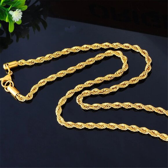 ⭐ Awesome New 22" Diamond Cut Rope Chain 4mm Wide 18K Gold ⭐ - Picture 2 of 5